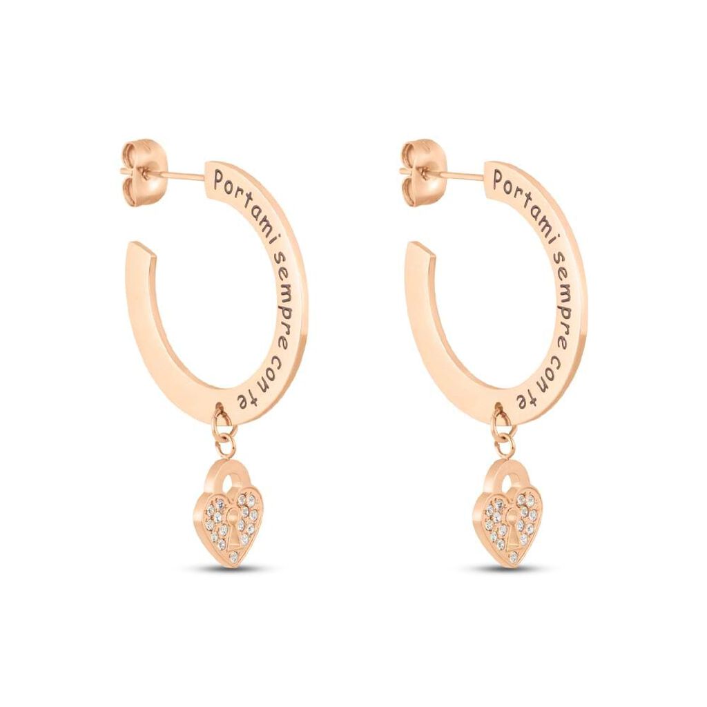 Orecchini A Cerchio Sunrise Acciaio Rosa Cristallo