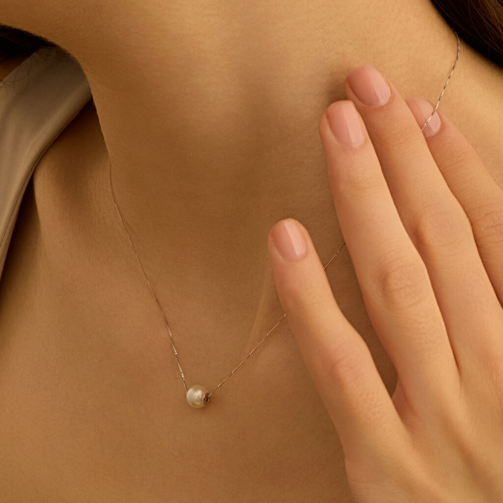 Collana Gabrielle Oro Bianco Perla D'Acqua Dolce