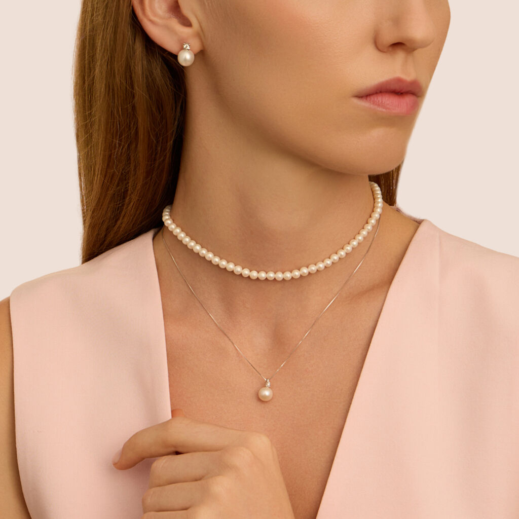 Collana Gold Pearls Oro Bianco Perla D'Acqua Dolce Diamante