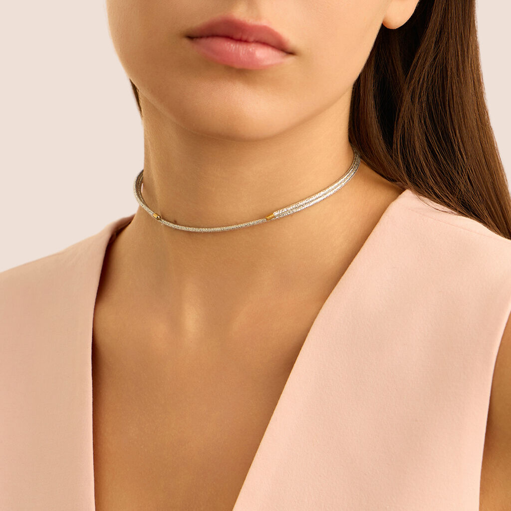 Choker Magnetico Cordino Argentato e Acciaio Dorato