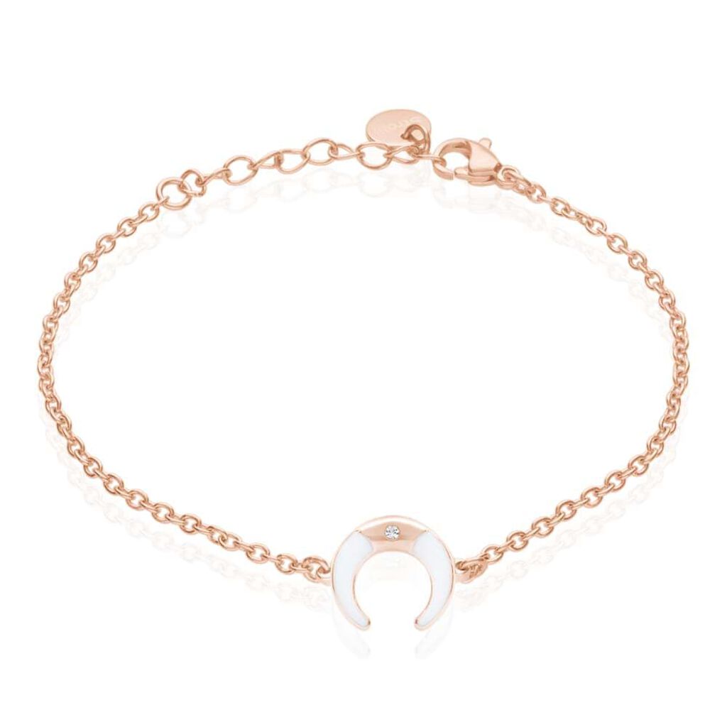 Bracciale lunula in acciaio rosato e strass