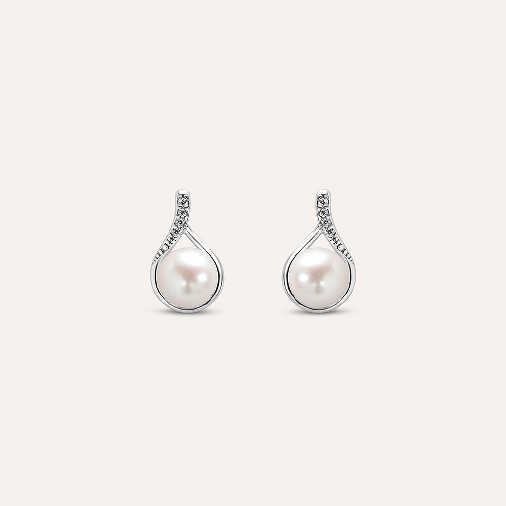 Orecchini Lobo Gabrielle Oro Bianco Perla D'Acqua Dolce Cubic Zirconia - Orecchini a Lobo Donna | Stroili