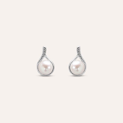 Orecchini Lobo Gabrielle Oro Bianco Perla D'Acqua Dolce Cubic Zirconia - Orecchini a Lobo Donna | Stroili