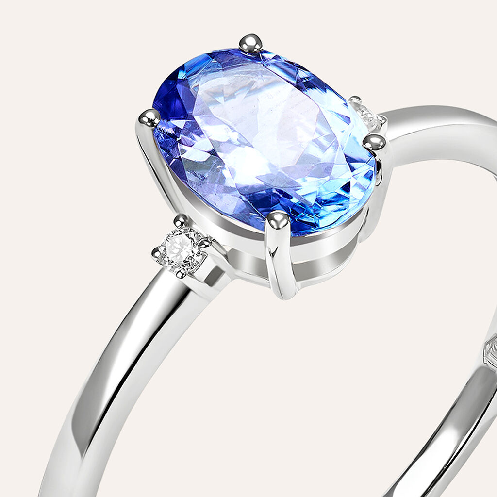 Anello Solitario Jasmine Oro Bianco Tanzanite Diamante - Anelli con Pietre Donna | Stroili