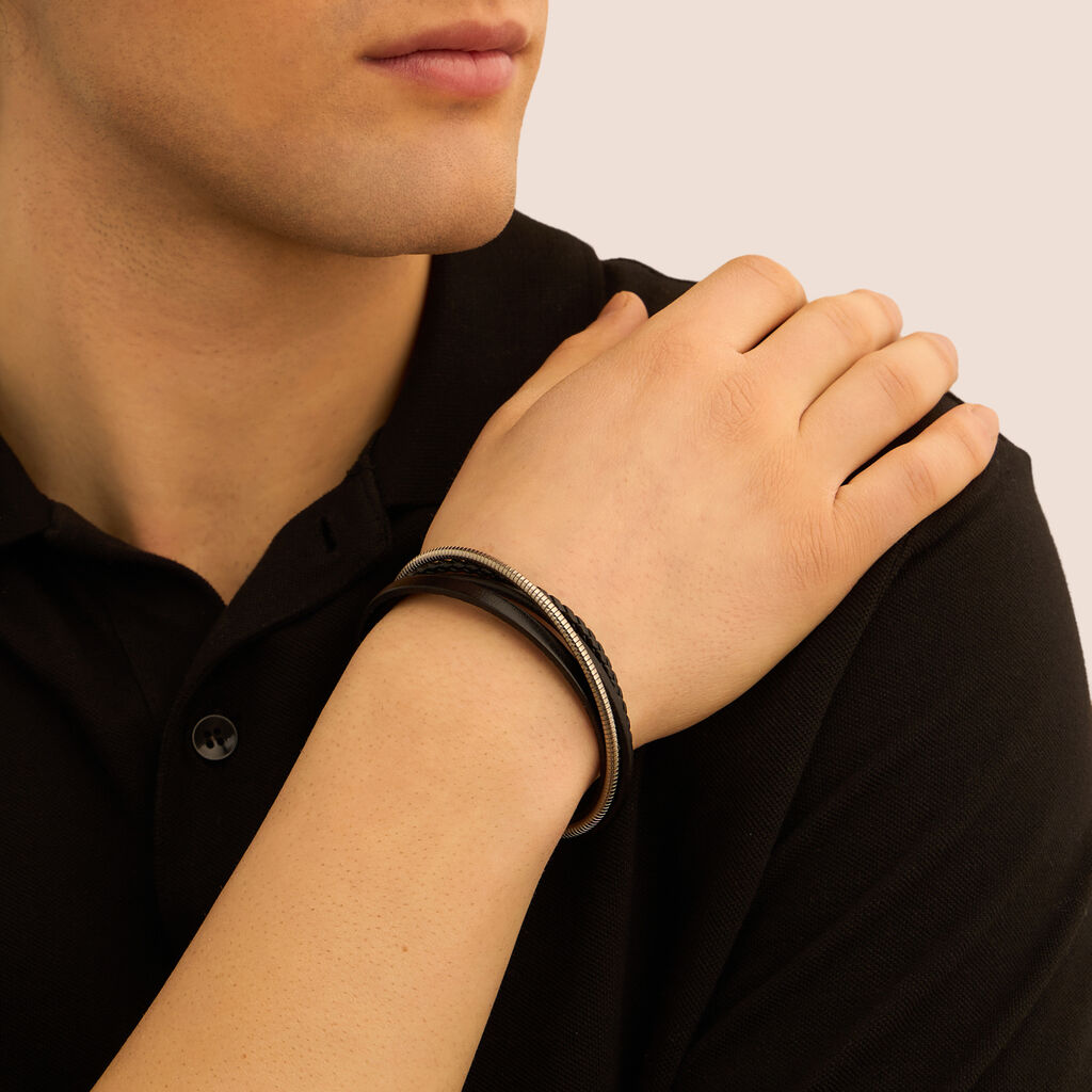 Bracciale Man Code Acciaio Bicolore Bianco / Nero Cubic Zirconia
