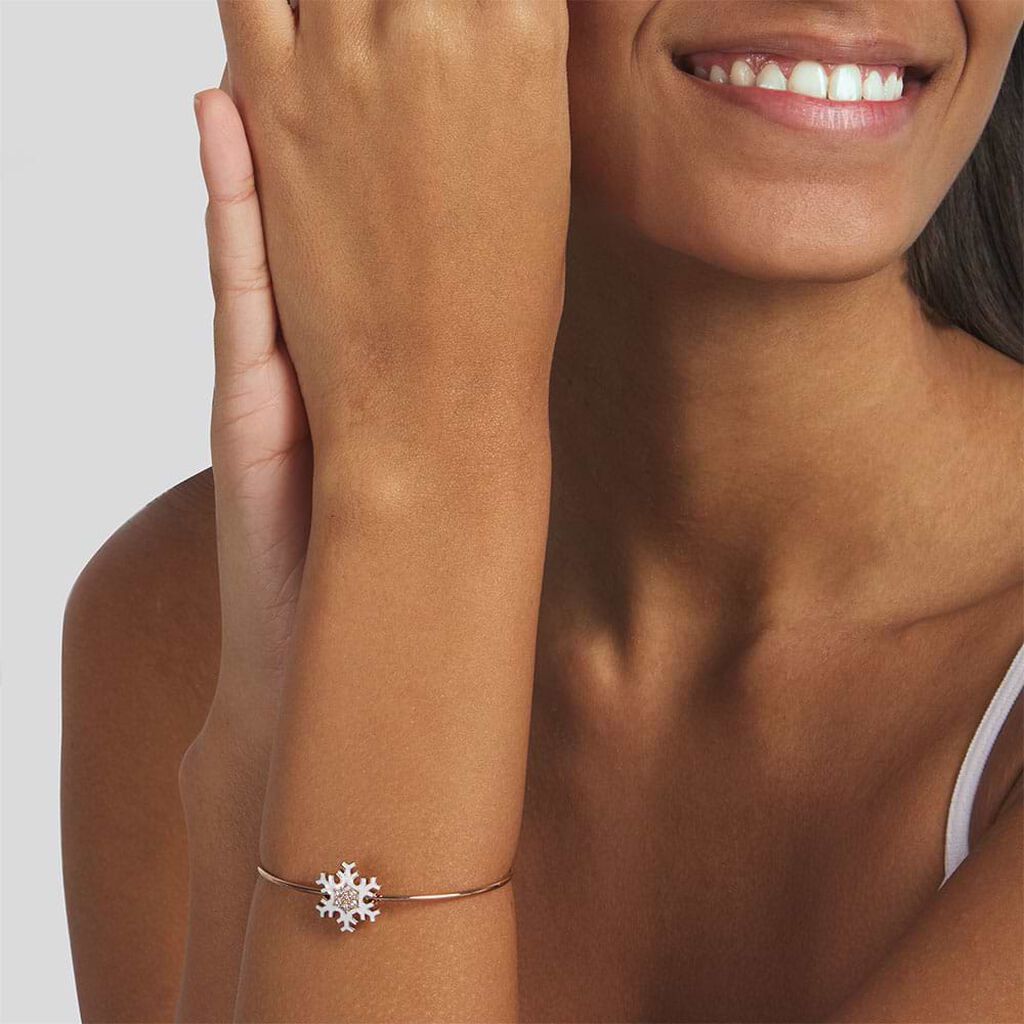Bangle Lady Sweet Acciaio Rosato Fiocco di neve e Cristalli - Bracciali Donna | Stroili
