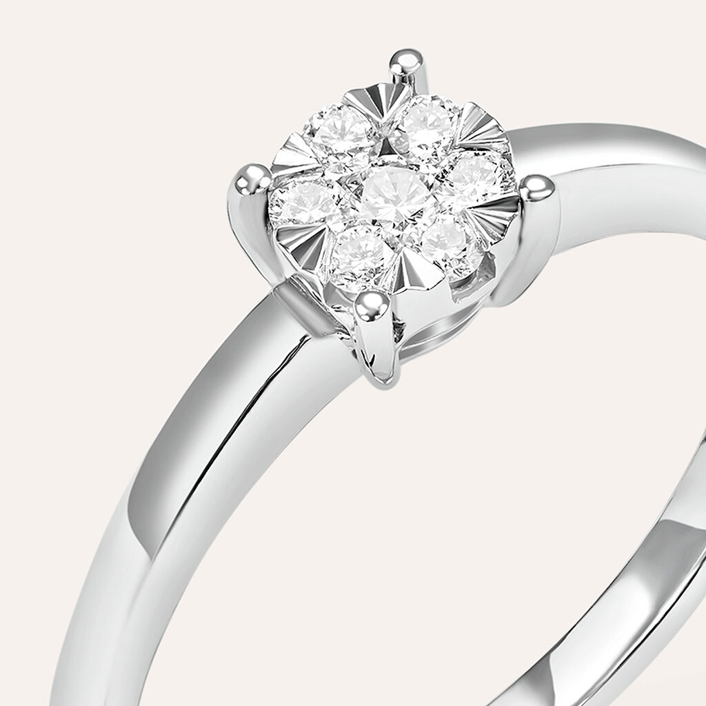 Anello Solitario Petali Oro Bianco Diamante