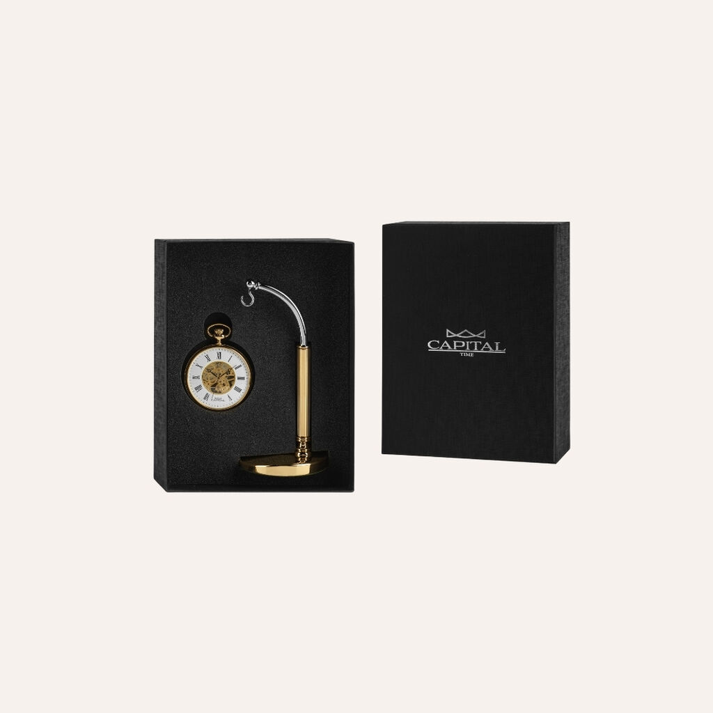 Set Orologio Meccanico da Tasca Capital in Metallo e Stand in Metallo