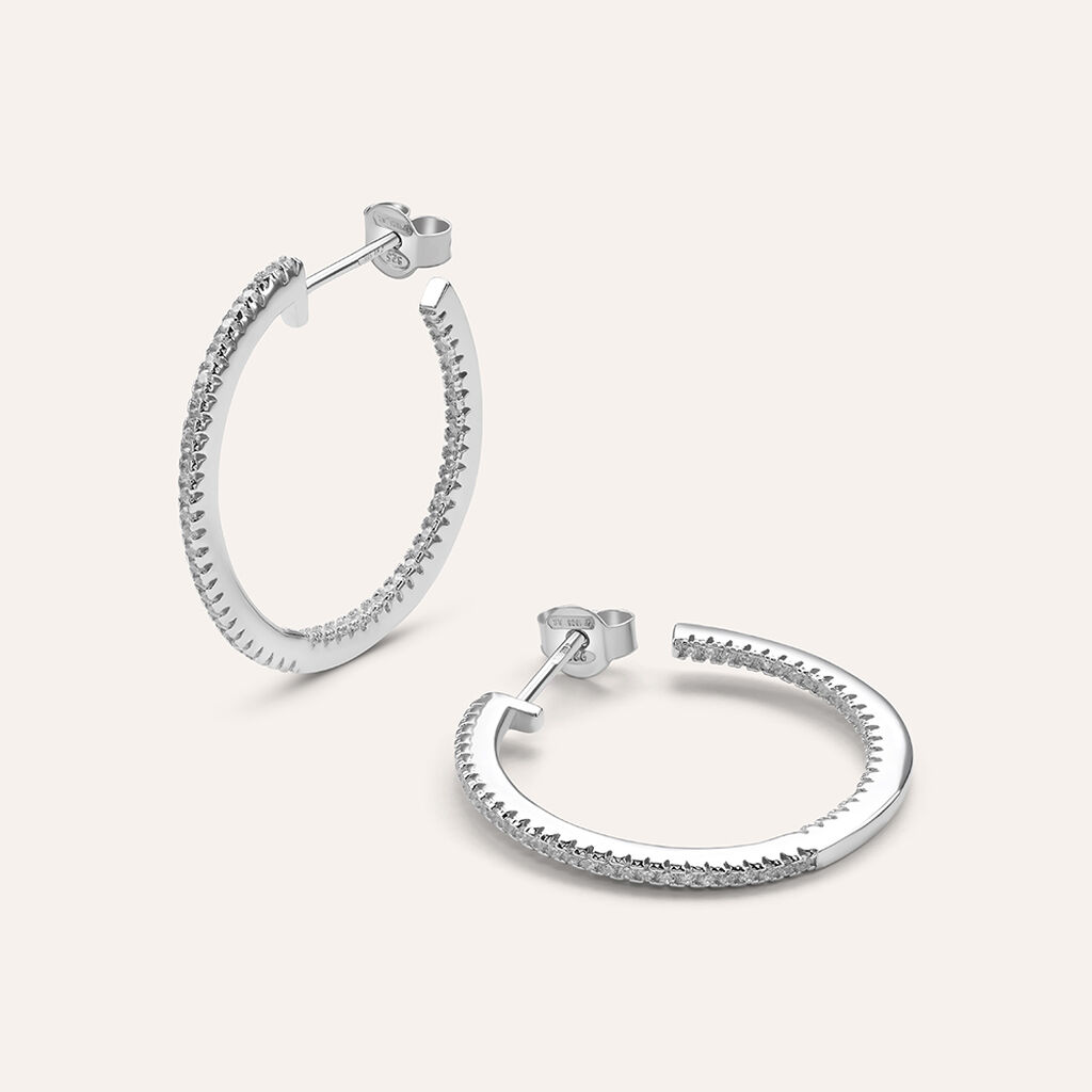 Orecchini A Cerchio Silver Elegance Argento Rodiato Cubic Zirconia - Orecchini a Cerchio Donna | Stroili