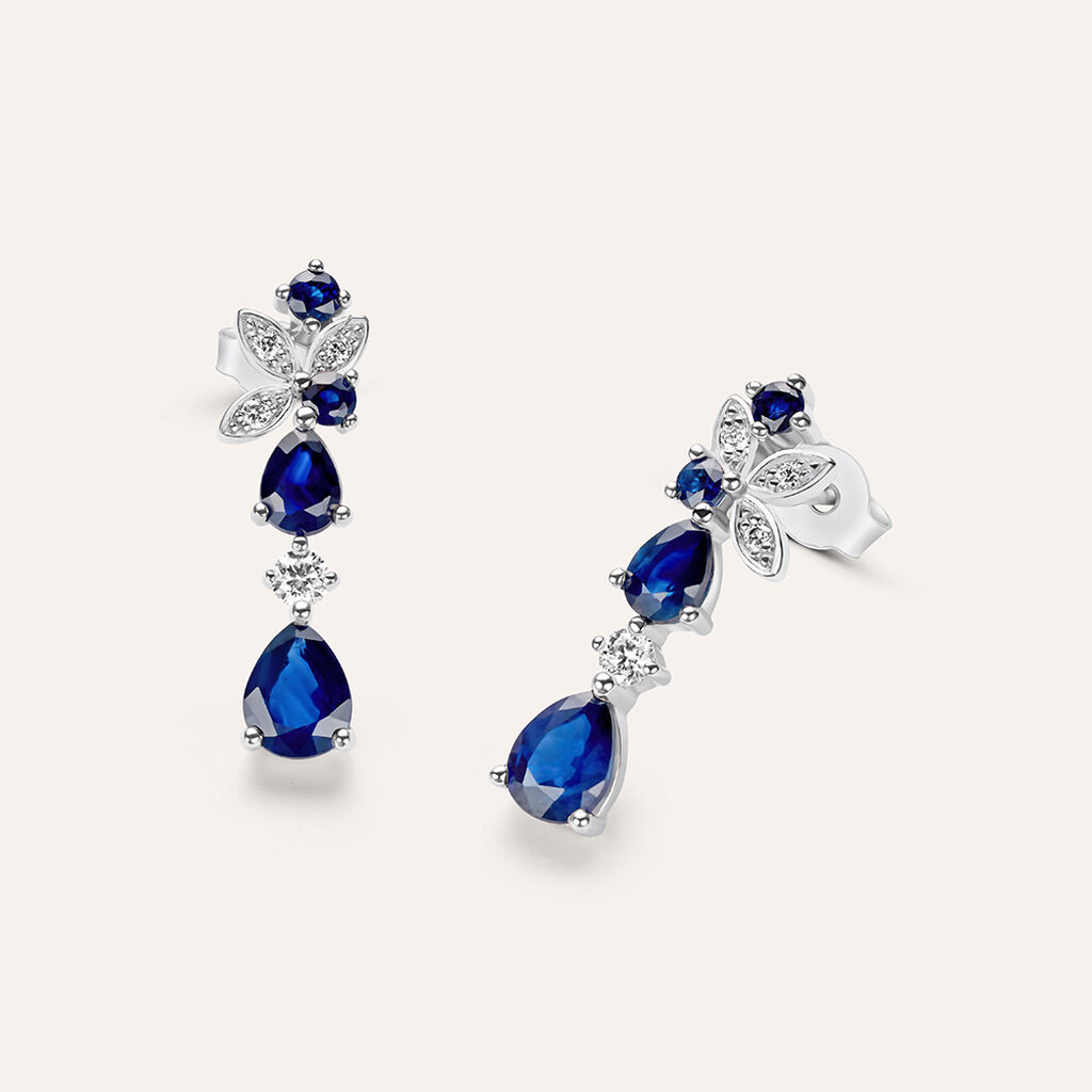 Orecchini Pendenti Charlotte Oro Bianco Zaffiro Diamante