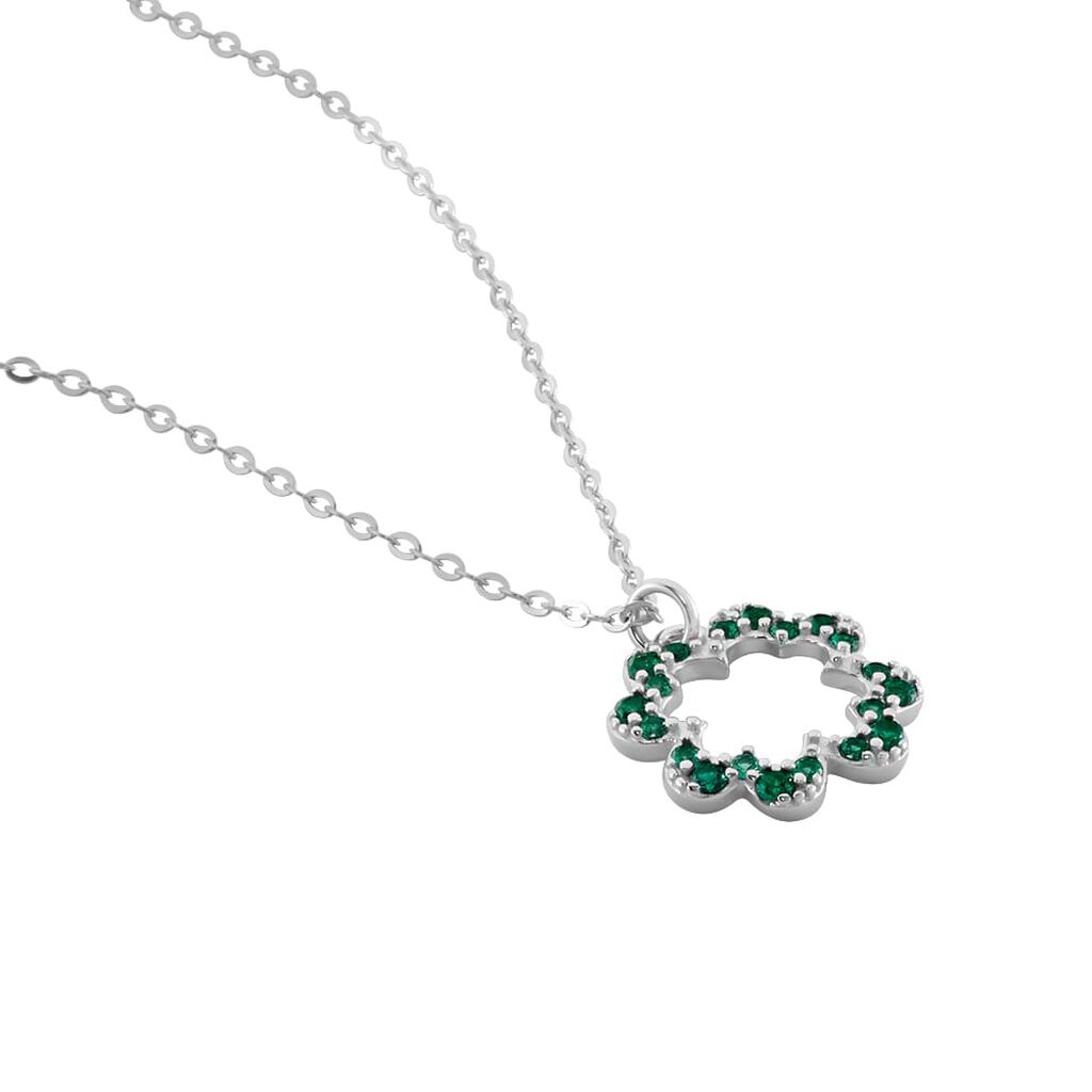 Girocollo con quadrifoglio in argento e zirconi verdi - Collane Donna | Stroili