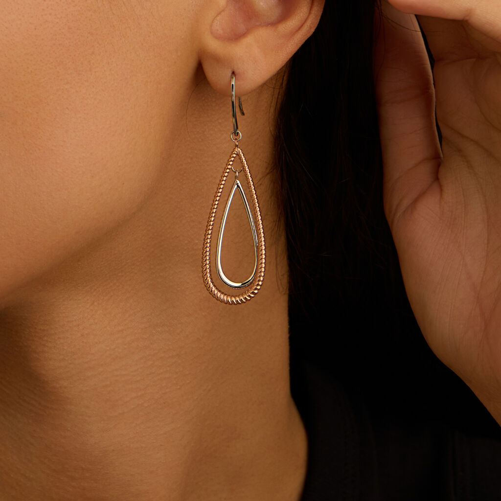 Orecchini Pendenti Sunrise Acciaio Bicolore Bianco / Rosa