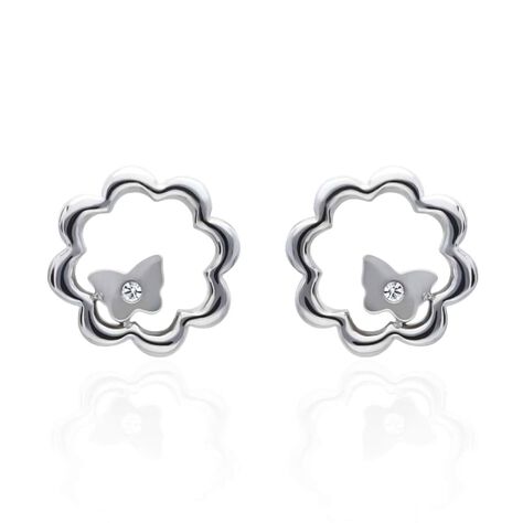 Orecchini a lobo fiore con strass in acciaio silver - Orecchini a Lobo Donna | Stroili