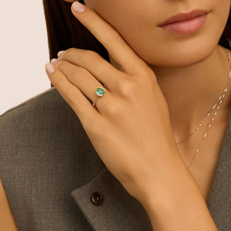 Anello Solitario Elizabeth Crown Oro Bianco Smeraldo Diamante - Anelli con Pietre Donna | Stroili