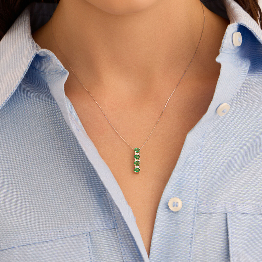 Collana Elizabeth Crown Oro Bianco Smeraldo Diamante