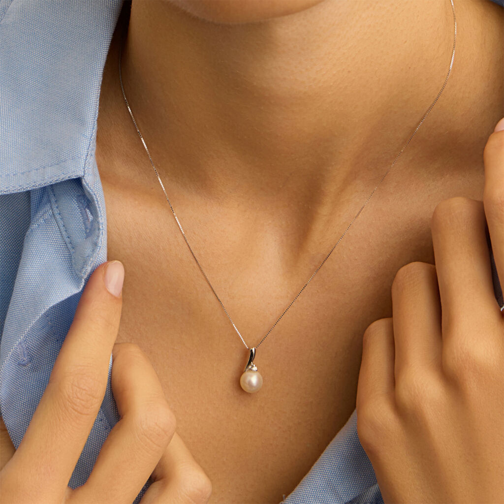 Collana Gold Pearls Oro Bianco Perla D'Acqua Dolce Diamante