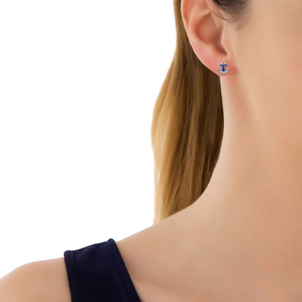 Orecchini a lobo con ancora blu in acciaio e strass