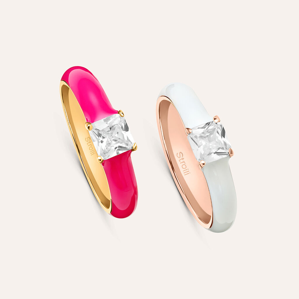 Anello Solitario Lady Sweet Acciaio Rosa Cristallo