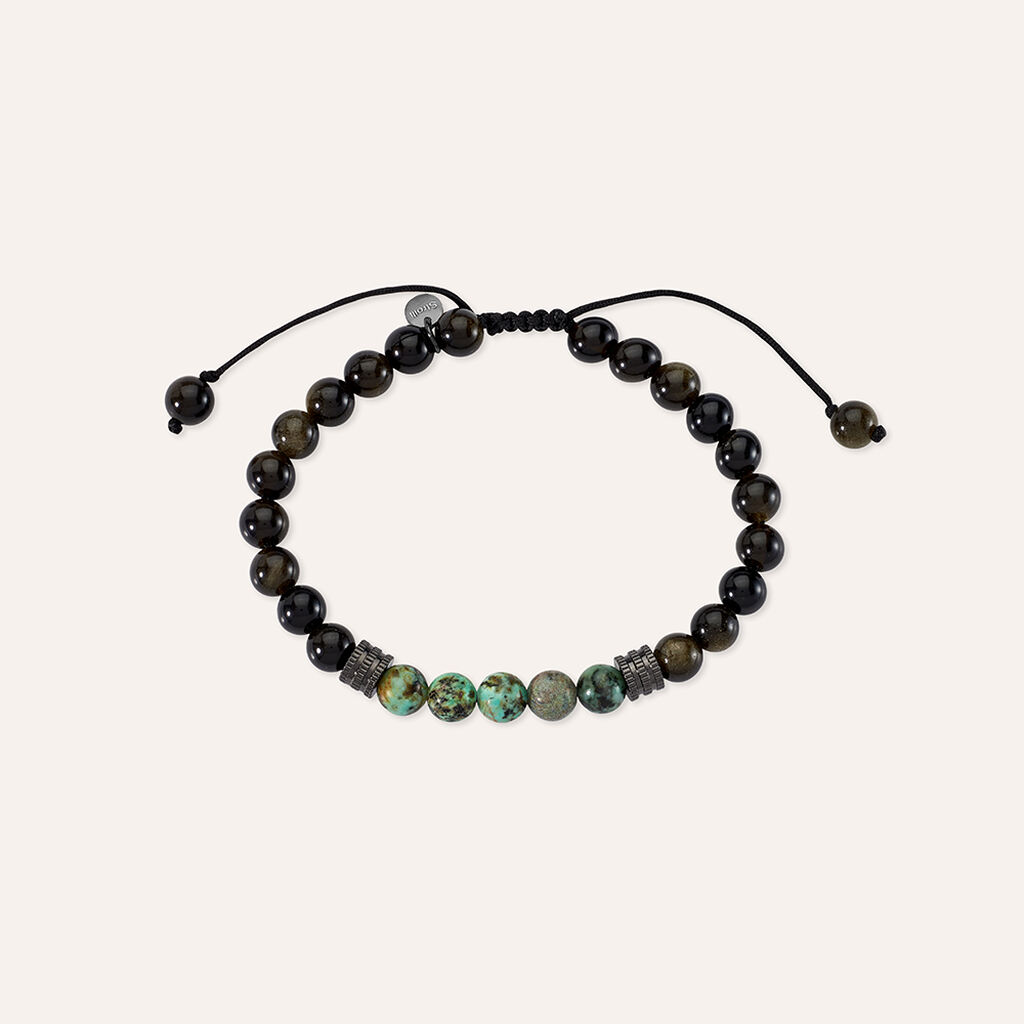 Bracciale Man Code Ottone Nero Turchese Ossidiana