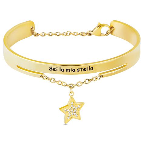 Bangle Lady Message Acciaio Dorato Cristallo - Bracciali Rigidi Donna | Stroili