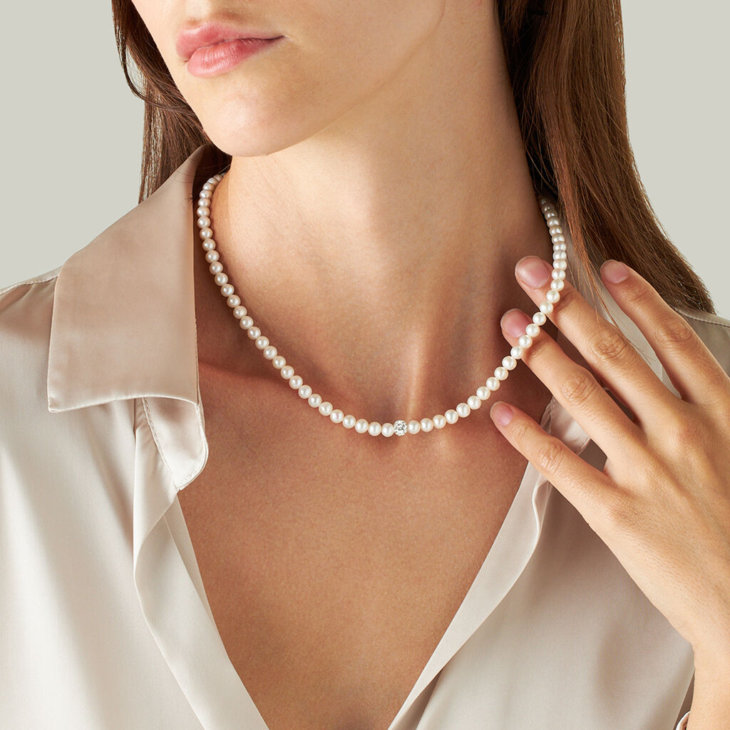 Collana Gabrielle Oro Bianco Perla D'Acqua Dolce Cristallo - Collane Donna | Stroili