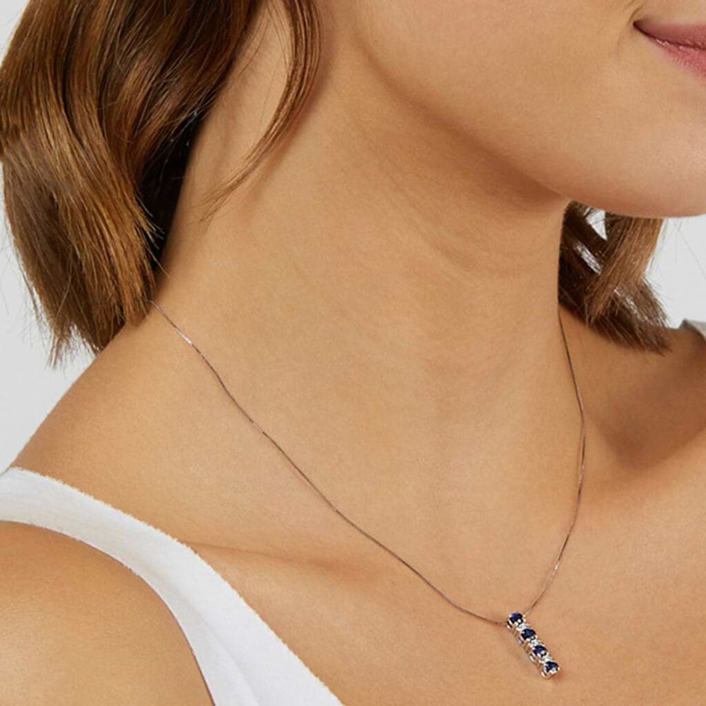 Collana Elizabeth Crown Oro Bianco Zaffiro Diamante - Collane Donna | Stroili