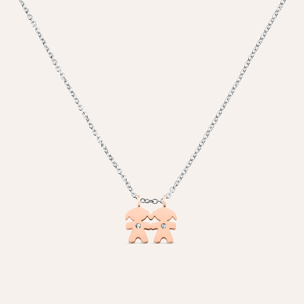 Collana Sunrise Acciaio Bicolore Bianco / Rosa Cristallo