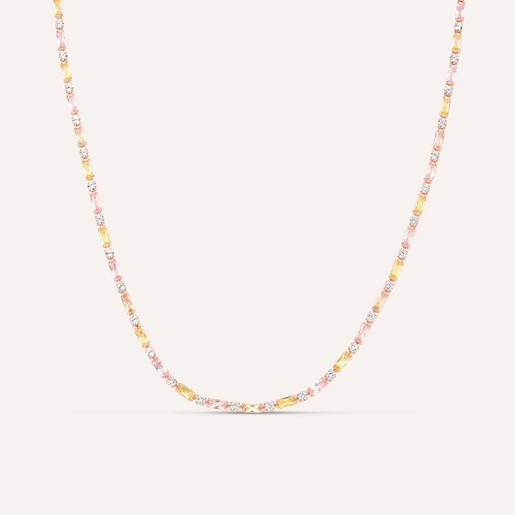 Collana Tennis Romantic Shine Ottone Rosa Cristallo