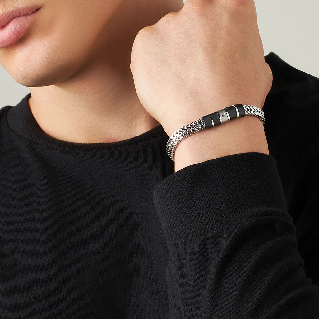 Bracciale Man Code Acciaio Bicolore Bianco / Nero Cubic Zirconia - Bracciali Uomo | Stroili