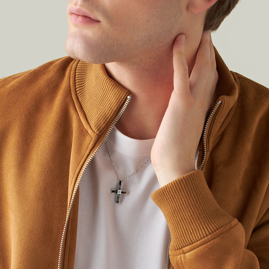 Collana Man Code Acciaio Bicolore Bianco / Nero Cubic Zirconia - Collane Uomo | Stroili
