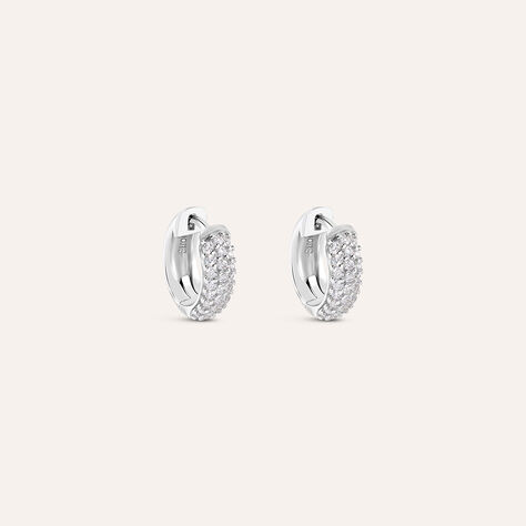 Orecchini A Cerchio In Argento 925 Rodiato Con Zirconi Cubici Trasparenti - Gioiello Elegante Donna