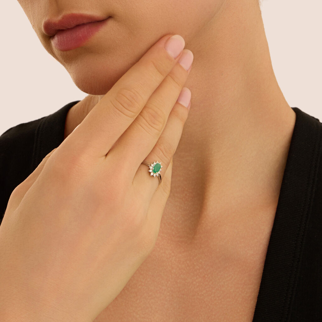 Anello Solitario Kate Charlotte Oro Bianco Smeraldo Diamante