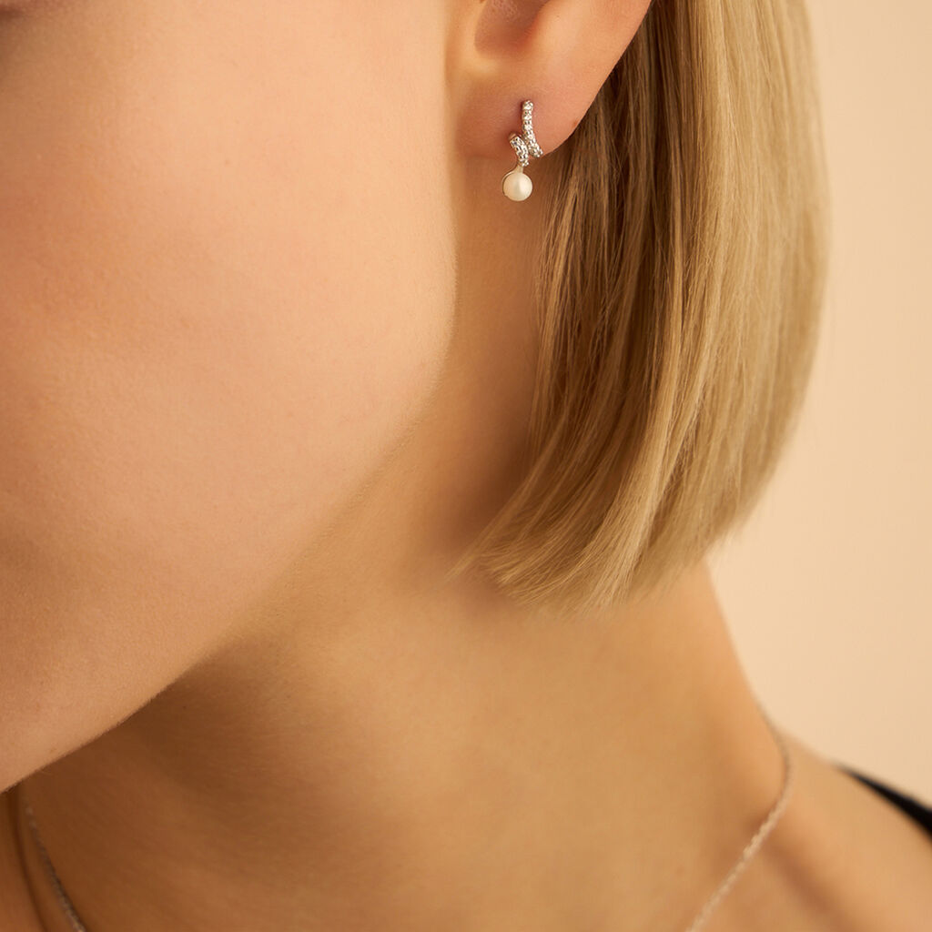 Orecchini Lobo Silver Pearls Argento Rodiato Perla sintentica Cubic Zirconia - Orecchini a Lobo Donna | Stroili