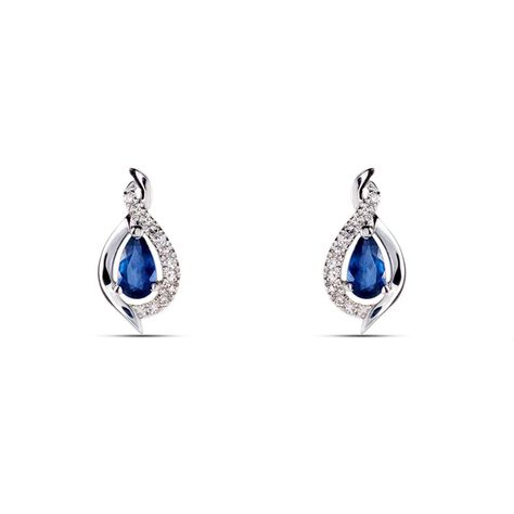 Orecchini Lobo Charlotte Oro Bianco Zaffiro Diamante - Orecchini a Lobo Donna | Stroili