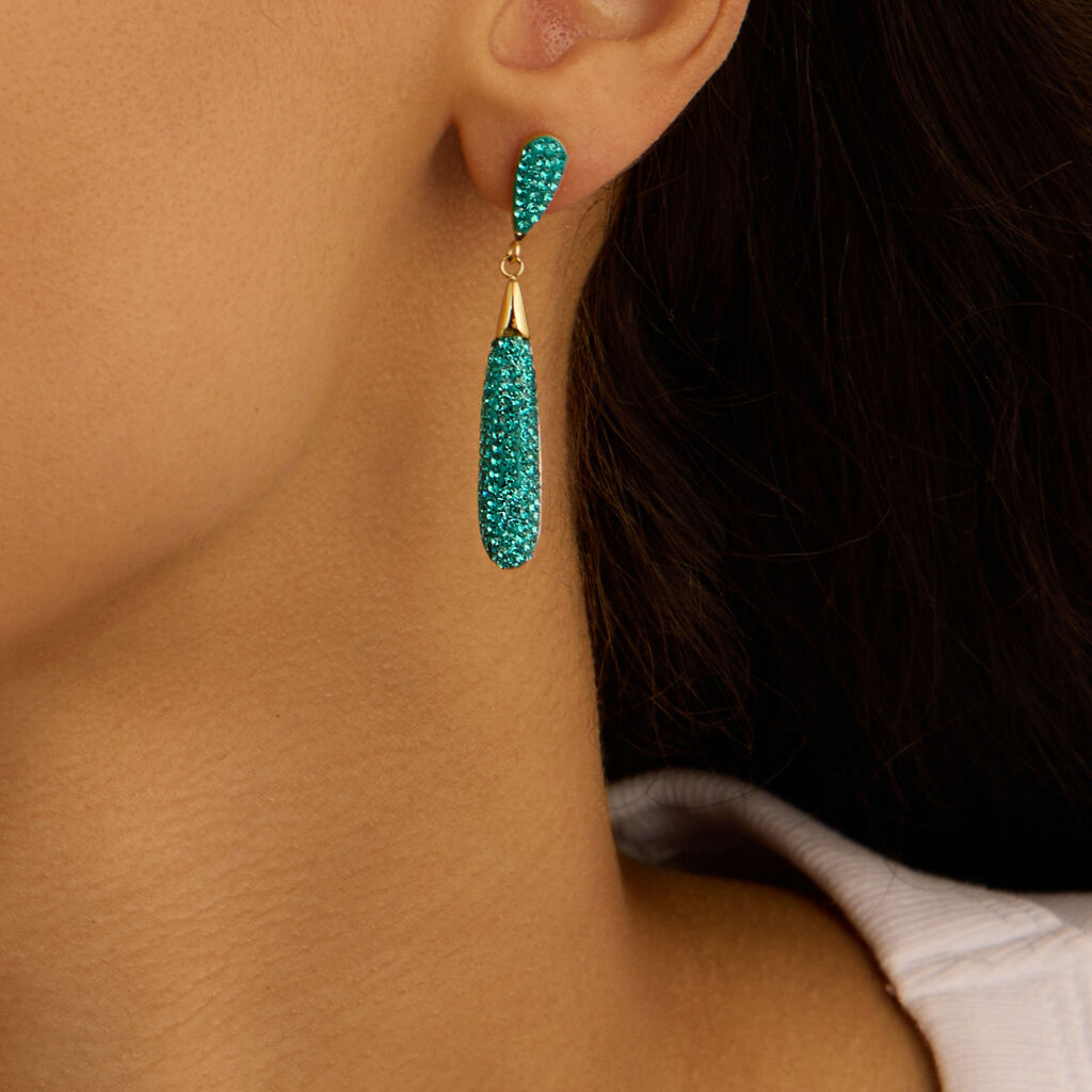 Orecchini Pendenti Aura Acciaio Dorato Cristallo