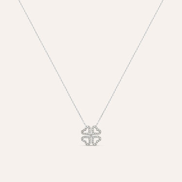 Collana in oro bianco e diamanti 0.14 ct con ciondolo Quadrifoglio