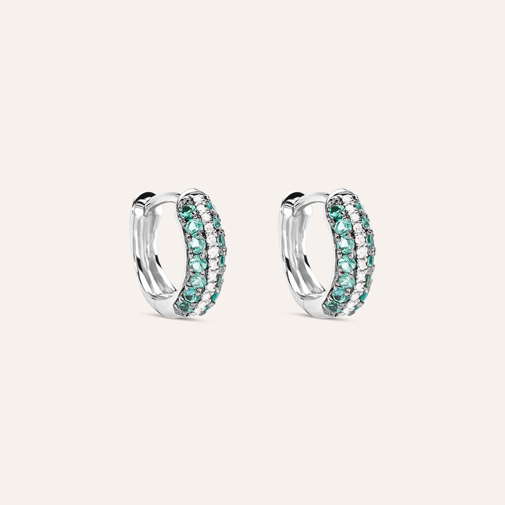 Orecchini A Cerchio Charlotte Oro Bianco Smeraldo Diamante - Orecchini a Cerchio Donna | Stroili