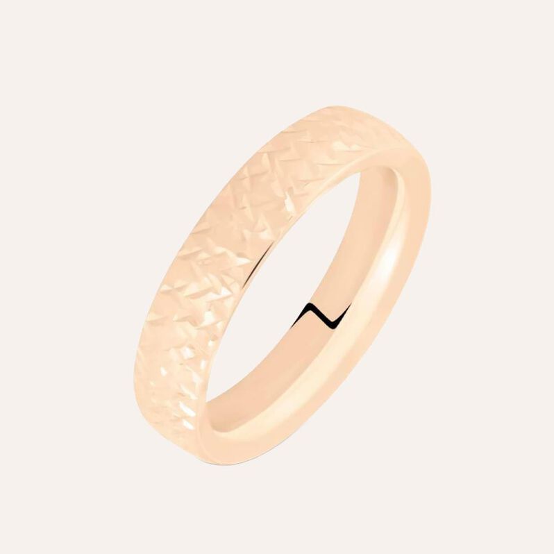 Fede Comoda Leggera Squadrata Diamantata 4 mm Oro Rosa - Anelli con Incisione Donna | Stroili