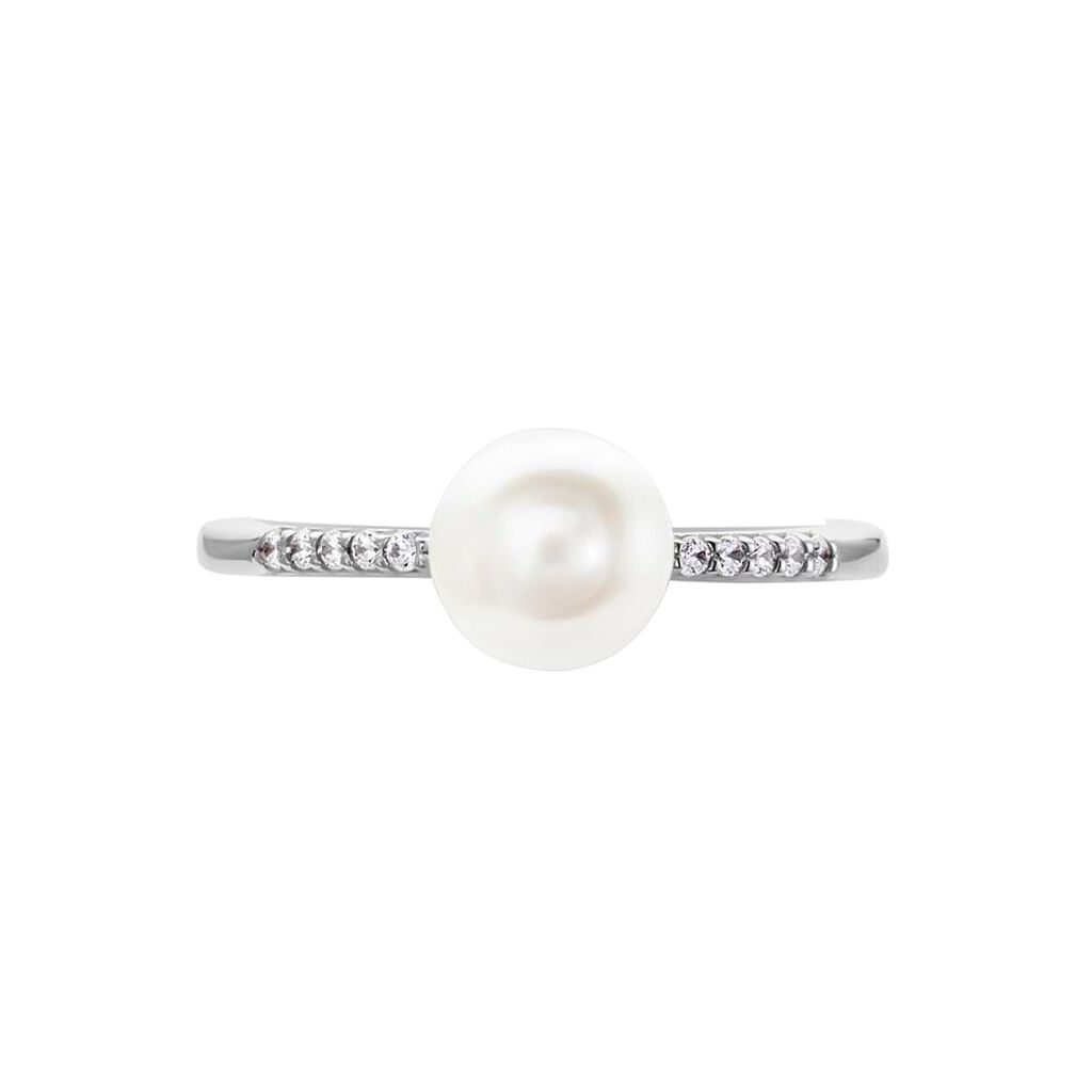 Anello Solitario Gabrielle Oro Bianco Perla D'Acqua Dolce Cubic Zirconia - Anelli con Pietre Donna | Stroili