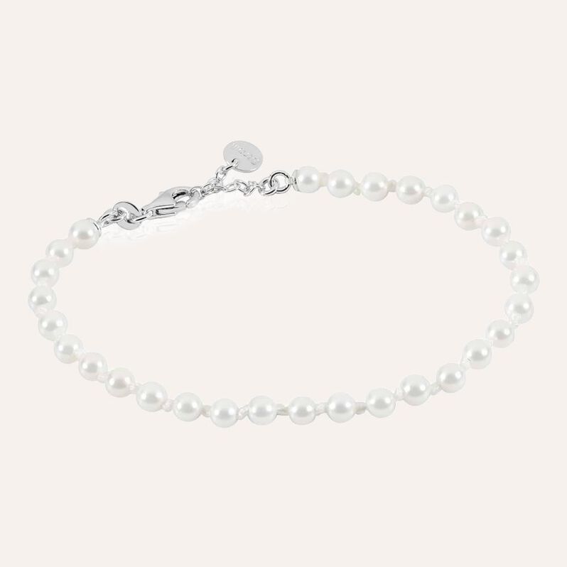 Les Poulettes Bijoux - Bracciale In Argento 925 Rodiato Con Tre Righe E Perle Sfaccettate, Gioiello Artigianale In Cofanetto Regalo