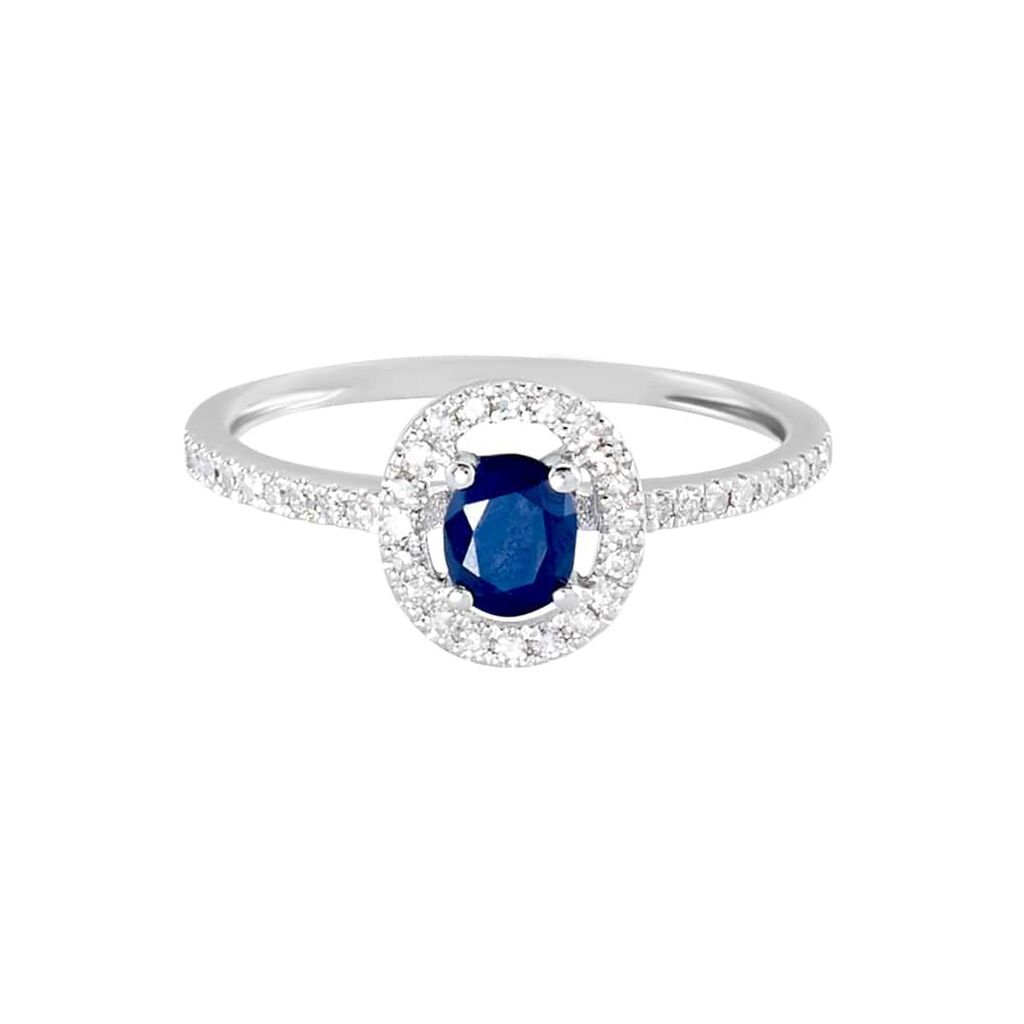 Anello Solitario Elizabeth Crown Oro Bianco Zaffiro Diamante - Anelli con Pietre Donna | Stroili