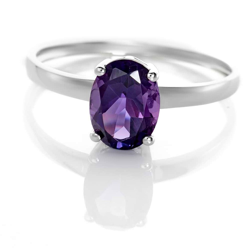 Anello Solitario Amélie Oro Bianco Ametista - Anelli con Pietre Donna | Stroili