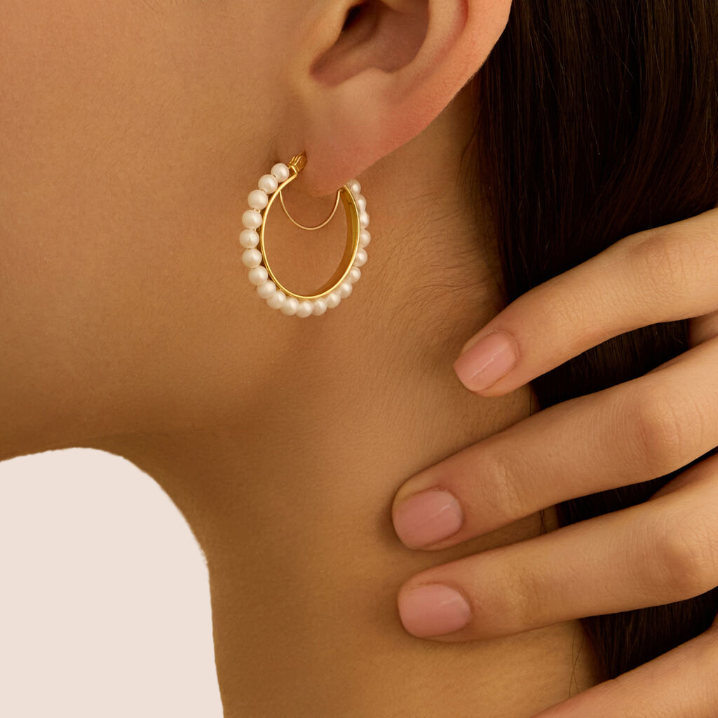 Orecchini A Cerchio Gabrielle Oro Giallo Perla D'Acqua Dolce