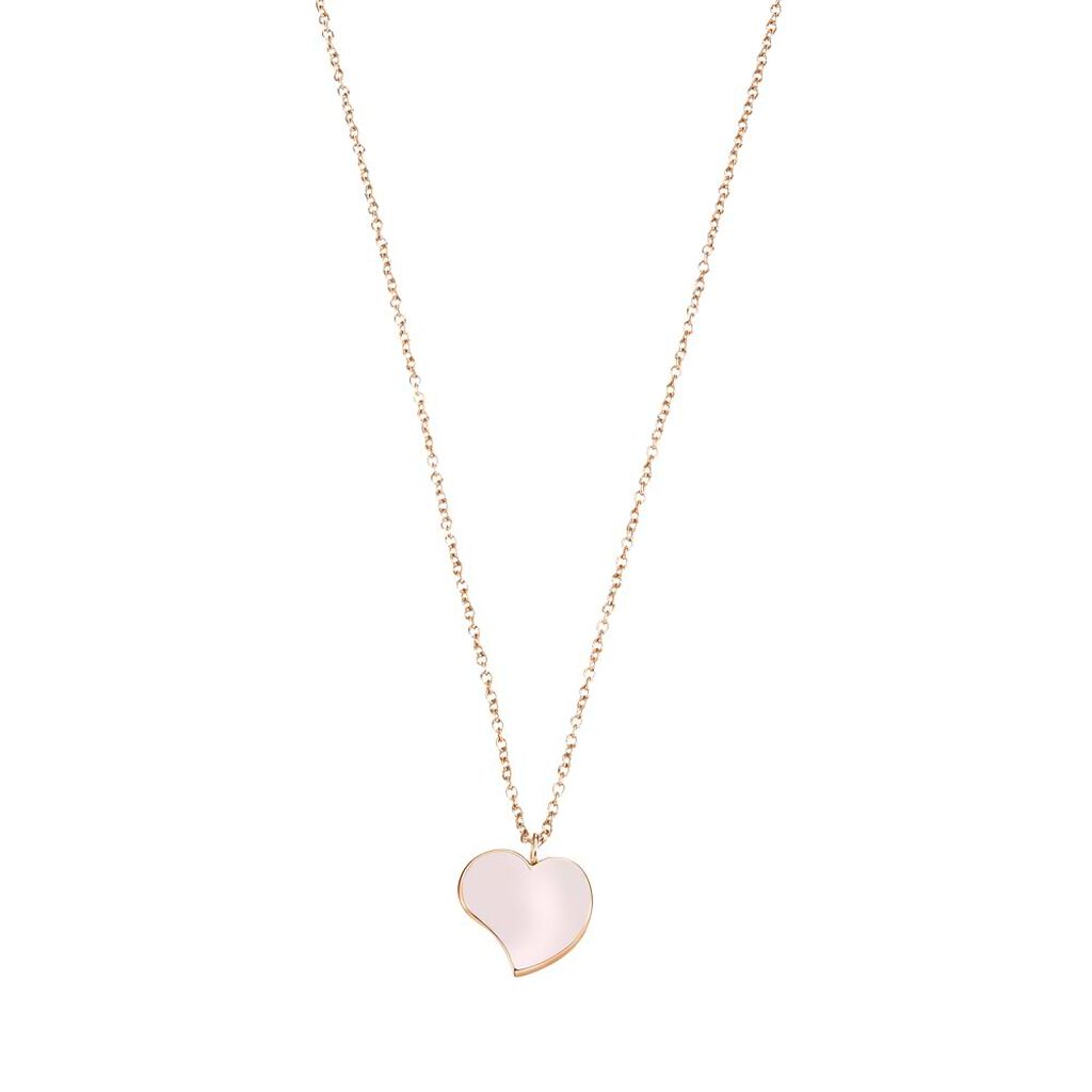 Girocollo in acciaio e cuore smalto rosa