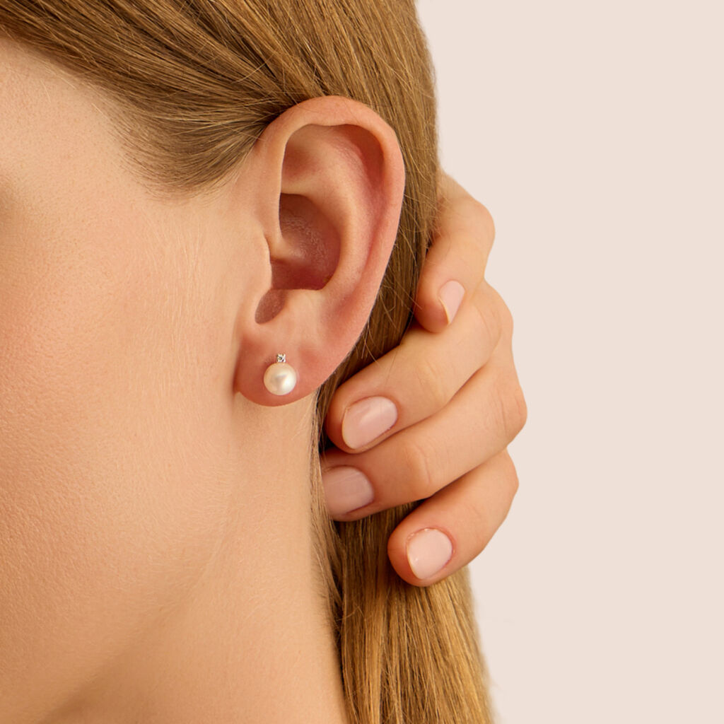 Orecchini Lobo Gold Pearls Oro Bianco Perla D'Acqua Dolce Diamante