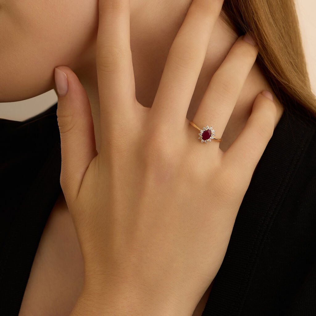 Anello Solitario Kate Charlotte Oro Giallo Rubino Diamante