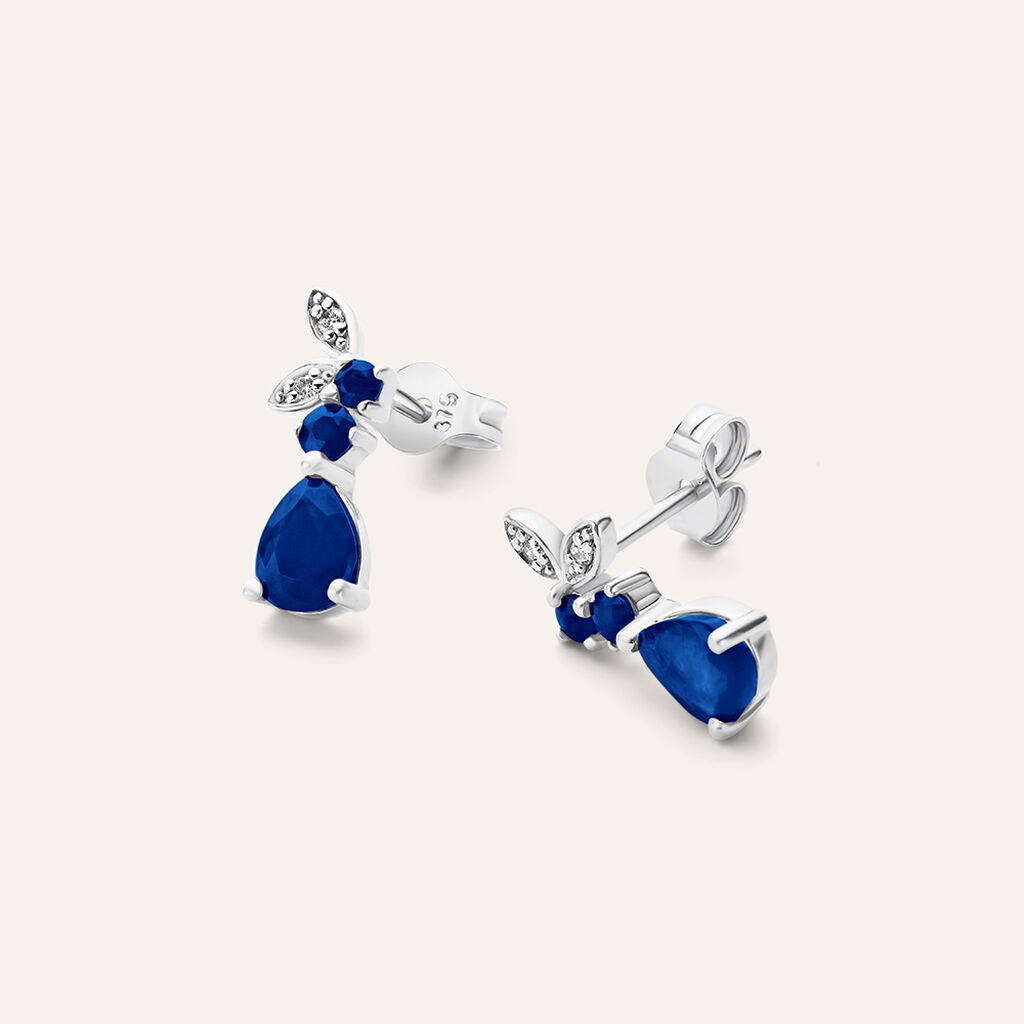 Orecchini Lobo Charlotte Oro Bianco Zaffiro Diamante - Orecchini a Lobo Donna | Stroili