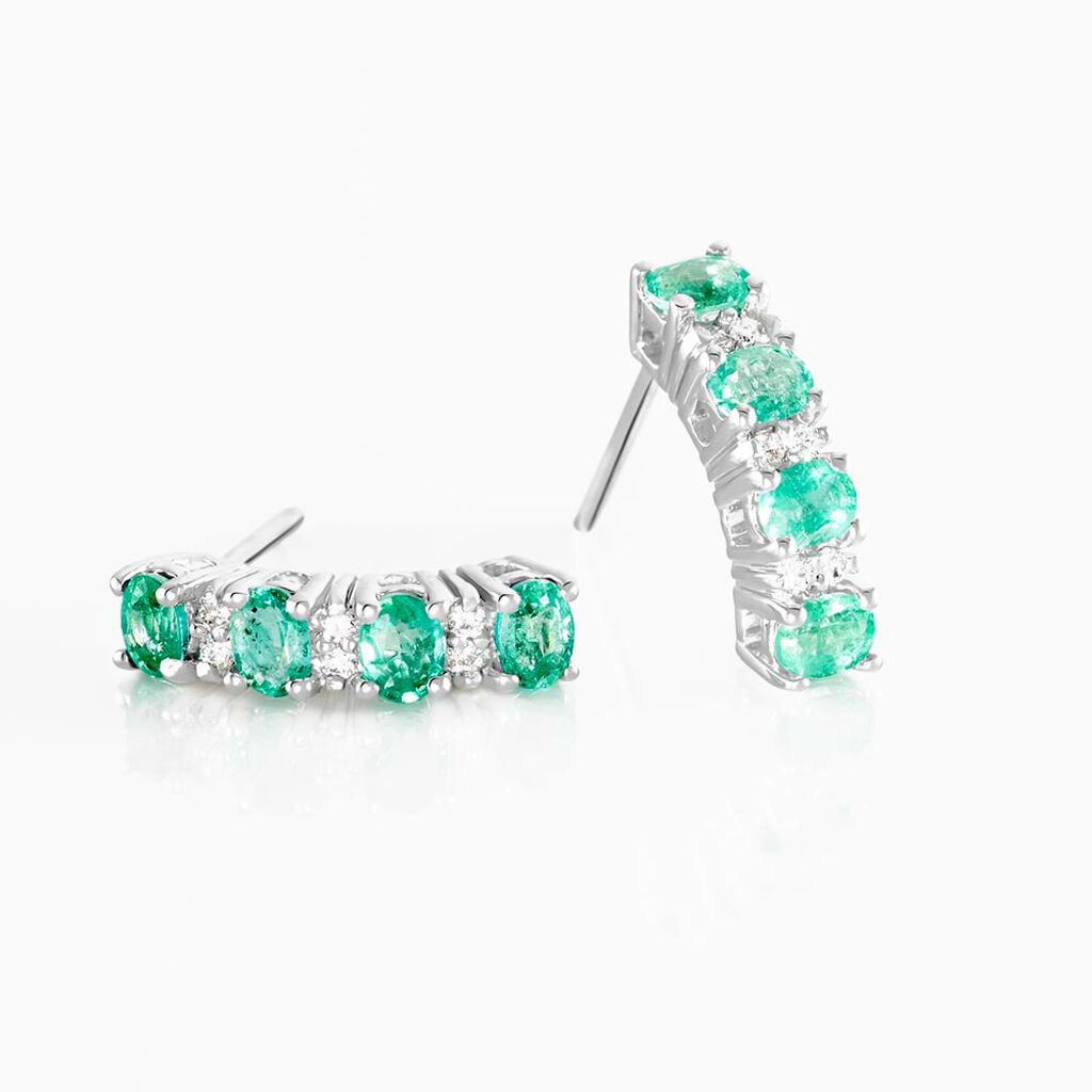 Orecchini A Cerchio Elizabeth Crown Oro Bianco Smeraldo Diamante - Orecchini a Cerchio Donna | Stroili