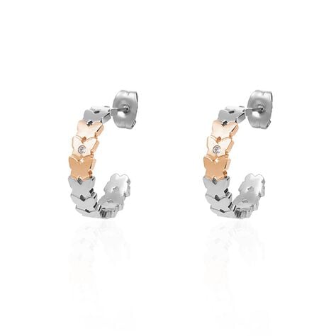 Orecchini a cerchio Lady Chic Acciaio Bicolore Farfalla e Cristalli - Orecchini a Cerchio Donna | Stroili