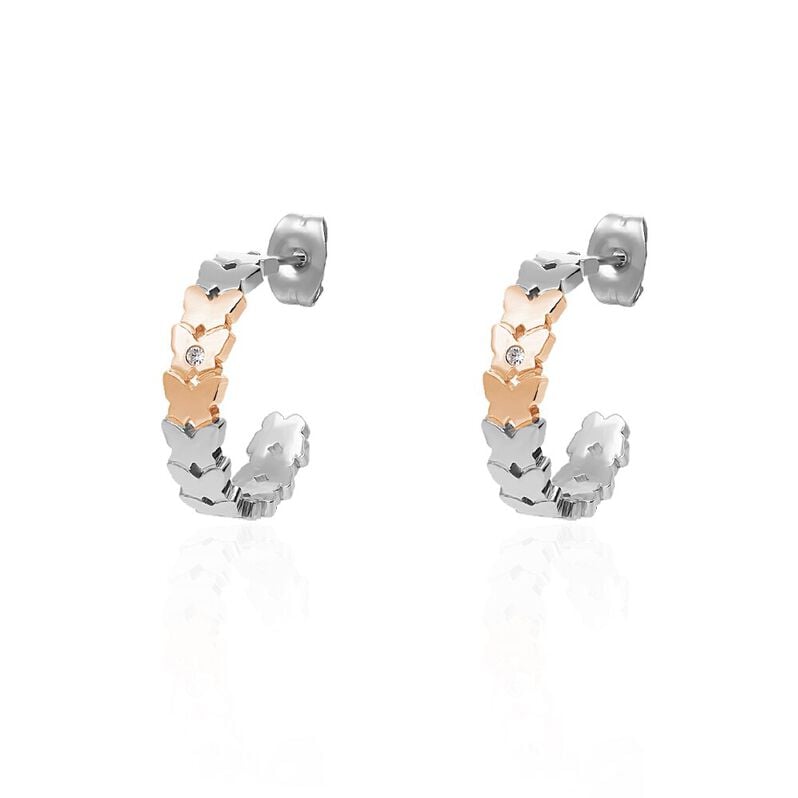 Orecchini a cerchio Lady Chic Acciaio Bicolore Farfalla e Cristalli - Orecchini a Cerchio Donna | Stroili